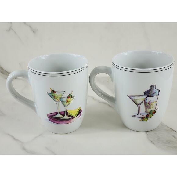 Boston Warehouse Coffee Mug Tea Cup 2003 Martini Design 4 1/4" Porcelain x5 - Picture 6 of 15